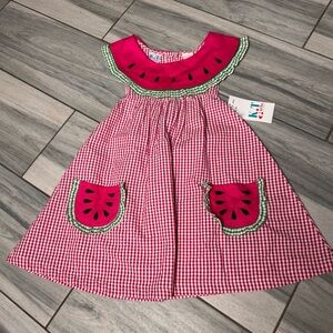 K T Girls Vintage Y2K Watermelon Sleeveless Dress Size 6X With Pockets